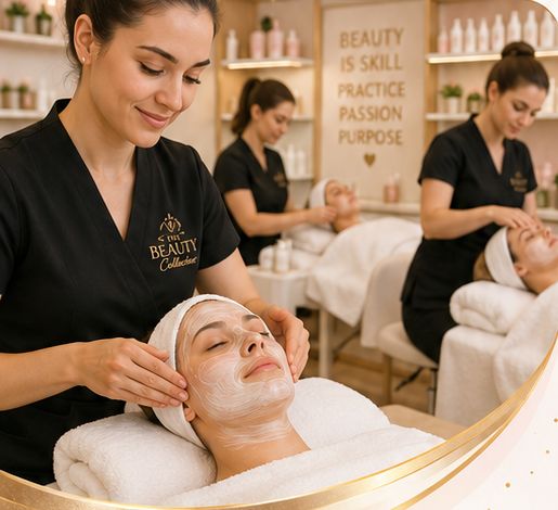 Therapist applying a facial mask to a client